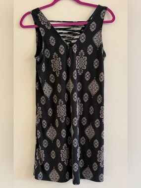 Pink Republic Black Mini Dress with Gray Medallion Print-Large
